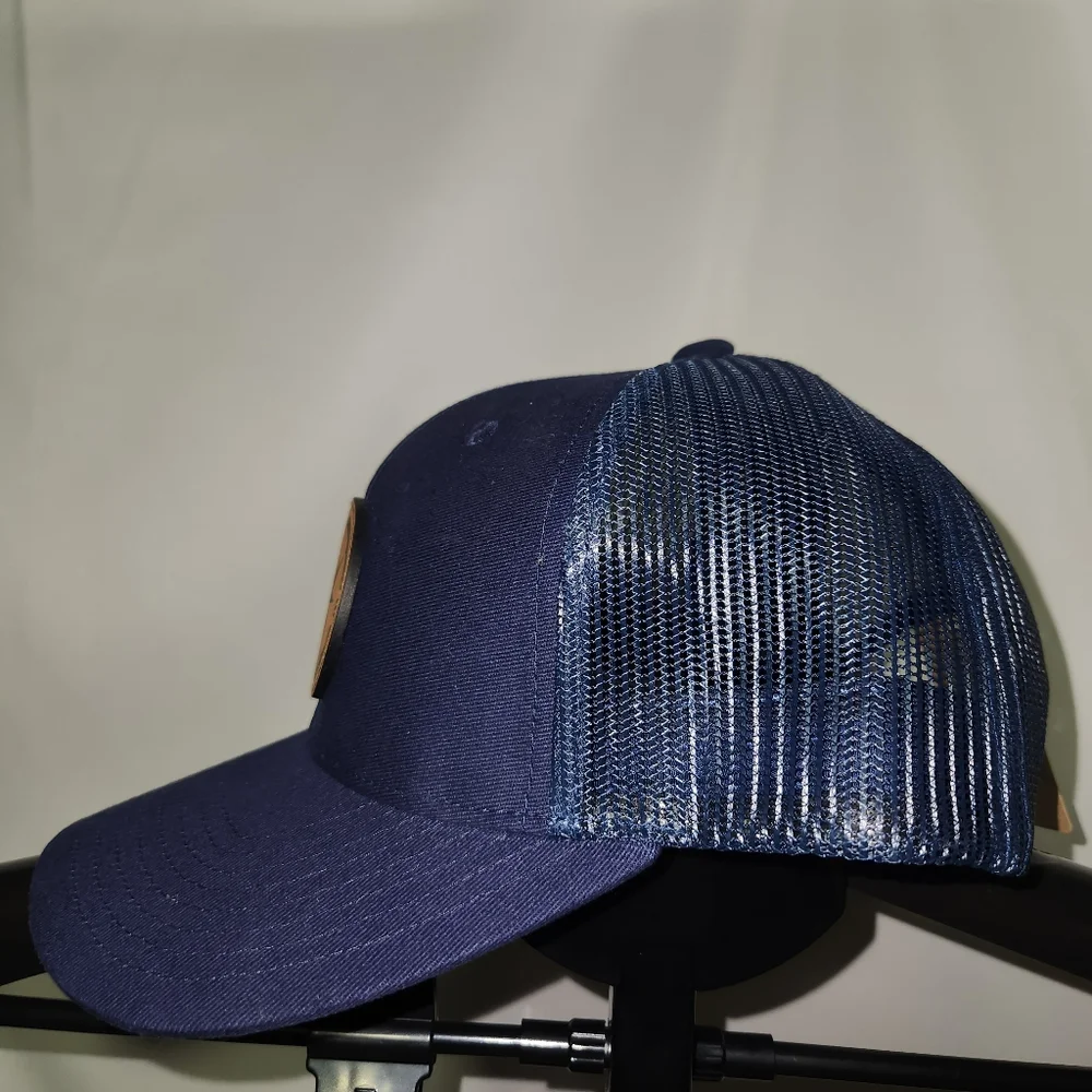 Compass Leather Patch Mesh Adjustable Navy Blue Snap Back Hat‎ New